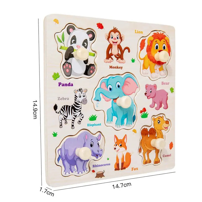 Wooden Puzzle Montessori Toys for Kids Cartoon Animal Traffic Hand Grab Boards Early Learning Educational Toys for Children Pinochio