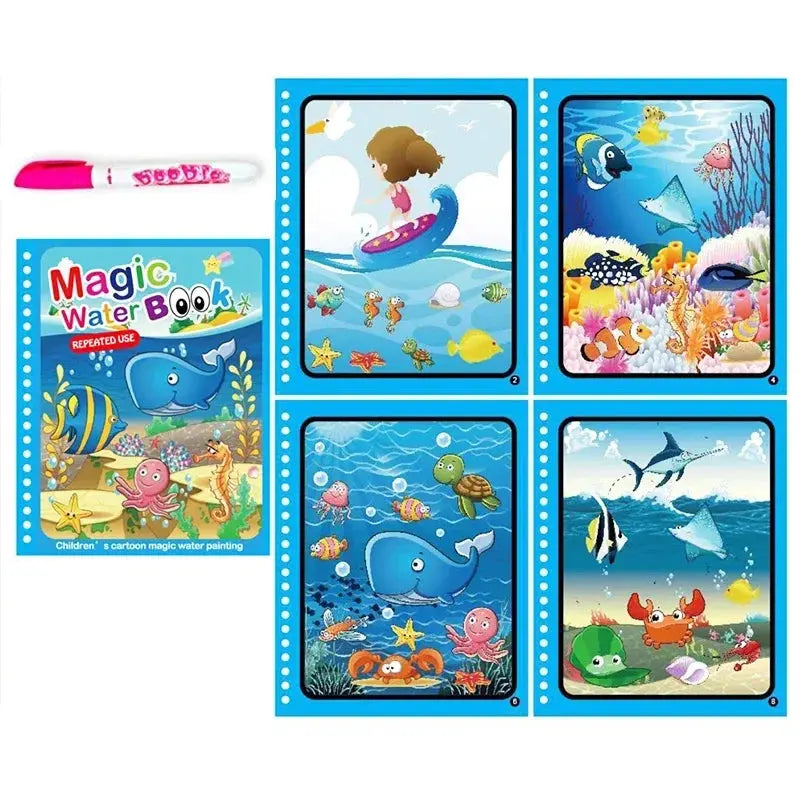Children Early Education Toys Magical Book with Pen Water Drawing Toys Gift Reusable Coloring Book Magic Drawing Book Pinochio