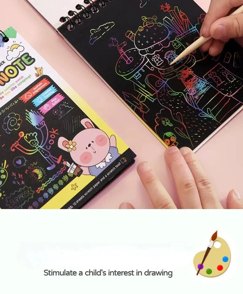 Scratch Paper Art Set Rainbow Magic Scratch Paper Kids Scratch Off Art Crafts Kit Drawing Painting Notebook DIY Girls Boys Toys Pinochio