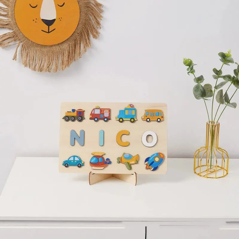 Montessori Personalised Wooden Puzzle Custom Baby Name Jigsaw Board Toddlers Educational Shape Matching Toys Customized Birthday Pinochio