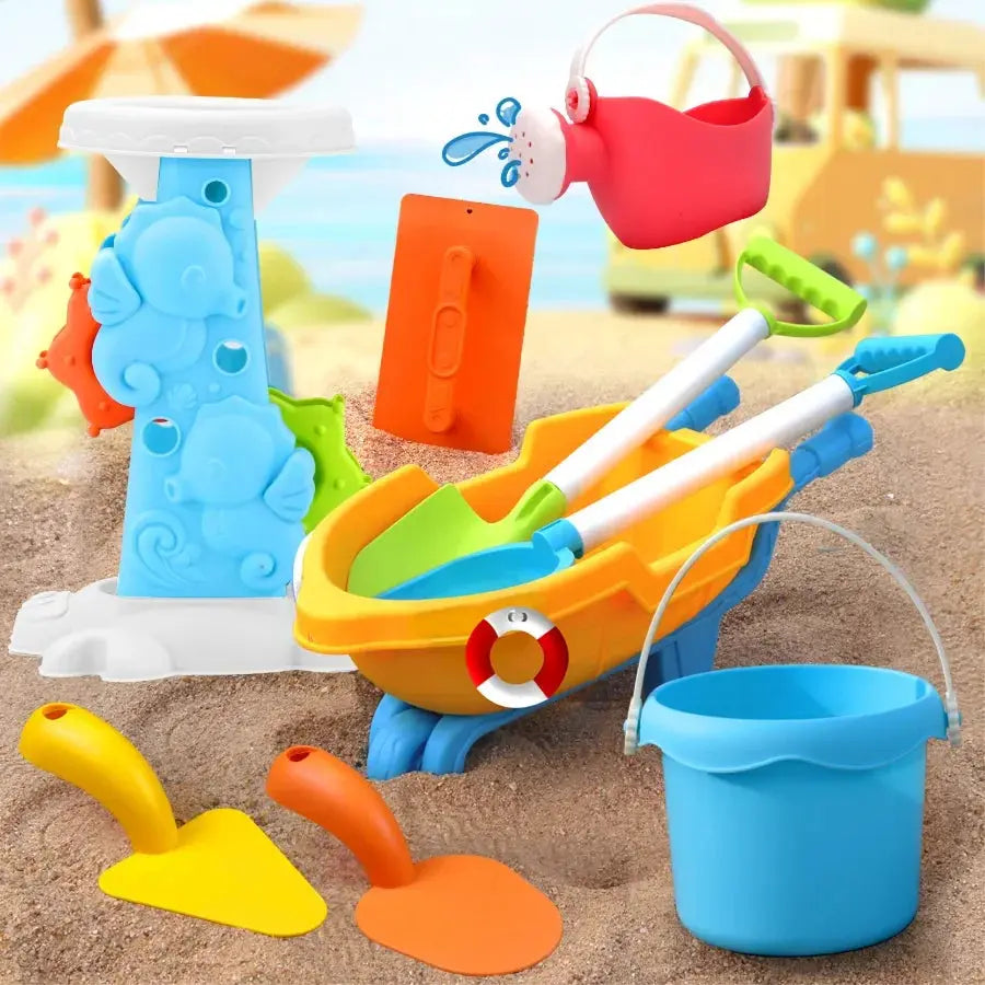Children's Beach Toy Set, ATV, Sand Digging and Water Toy, Beach Bucket, Hourglass, Shovel, Beach Sand Play Tool Random Colors Pinochio