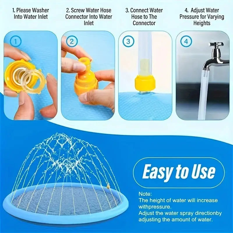 39.37inch Round Splash Pad Kids Sprinkler Pool Summer Outdoor Water Toys Fun Backyard Fountain Play Mat for Children And Pets Pinochio