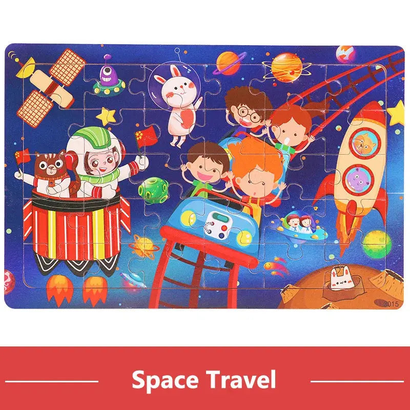 New 30 Pieces Wooden Puzzles Cartoon Animal Traffic Tangram Wood 3d Puzzle Montessori Educational Toys for Children Gifts Pinochio