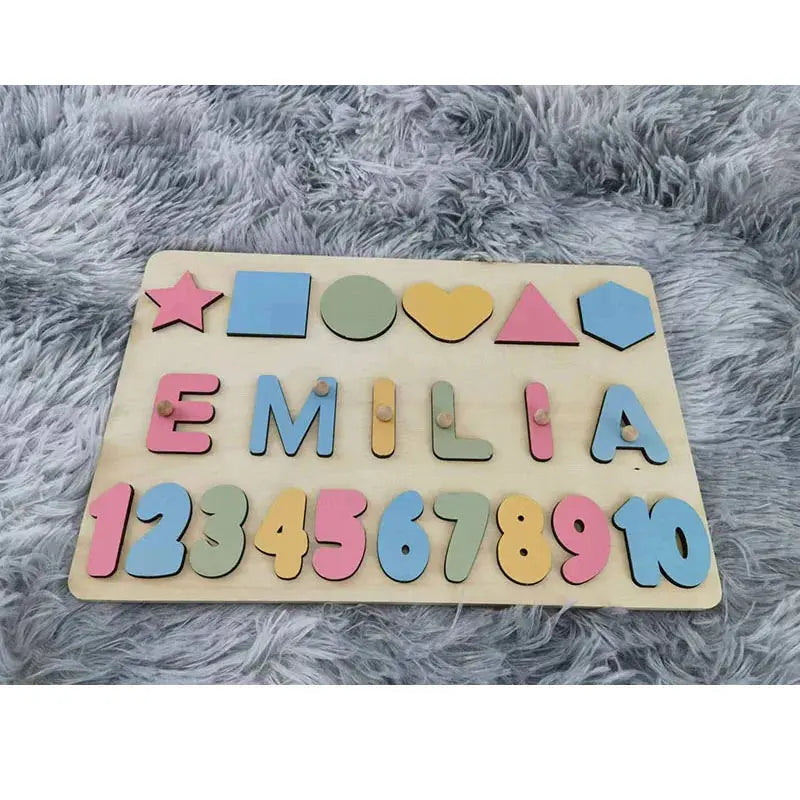 Montessori Personalised Wooden Puzzle Custom Baby Name Jigsaw Board Toddlers Educational Shape Matching Toys Customized Birthday Pinochio
