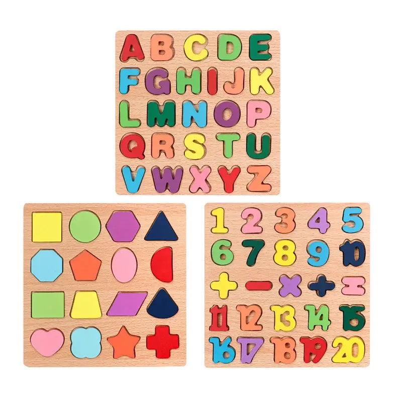 Kids Alphabetic Arithmetic Number Geometric Shapes Wooden Puzzle Montessori Preschool Learning Educational Game Toy for Children Pinochio