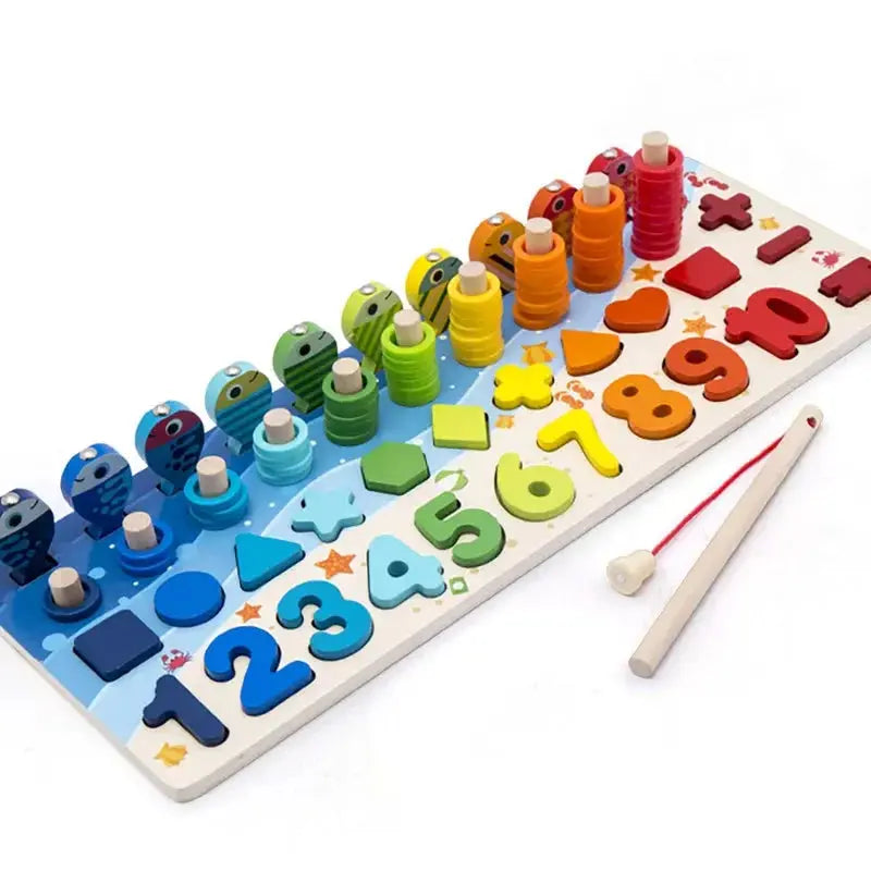 Educational Wooden Toys Children Busy Board Math Fishing Children's Wooden Preschool Montessori Toys Counting Geometry Kids Toys Pinochio