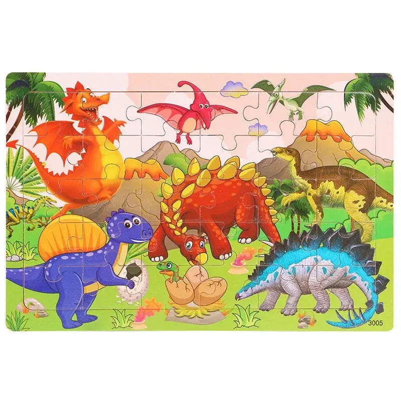 1pc 30 Pieces Wooden Jigsaw Puzzle Kids Cartoon Animal Vehicle Puzzles Games Montessori Learning Educational Toys for Children Pinochio