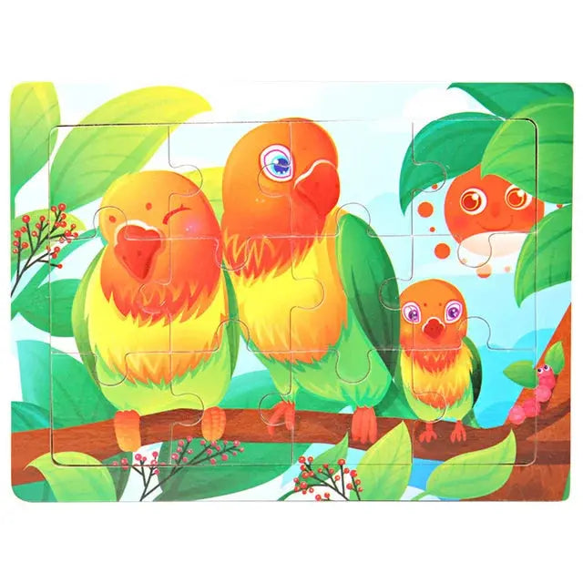 New 30 Pieces Wooden Puzzles Cartoon Animal Traffic Tangram Wood 3d Puzzle Montessori Educational Toys for Children Gifts Pinochio