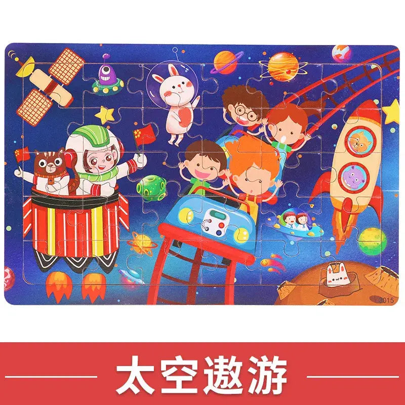NEW Wooden 30pcs Puzzles Children Animal Dinosaur Cartoon Plane Puzzle Baby Early Education and Intellectual Building Block Toys Pinochio