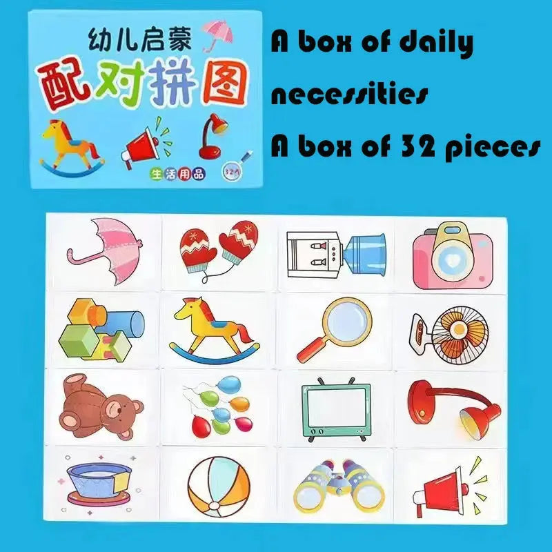 32 Pcs Enlightenment Card Matching Puzzle Early Education Cartoon Pattern Cognitive Boys and Girls Toys Pinochio