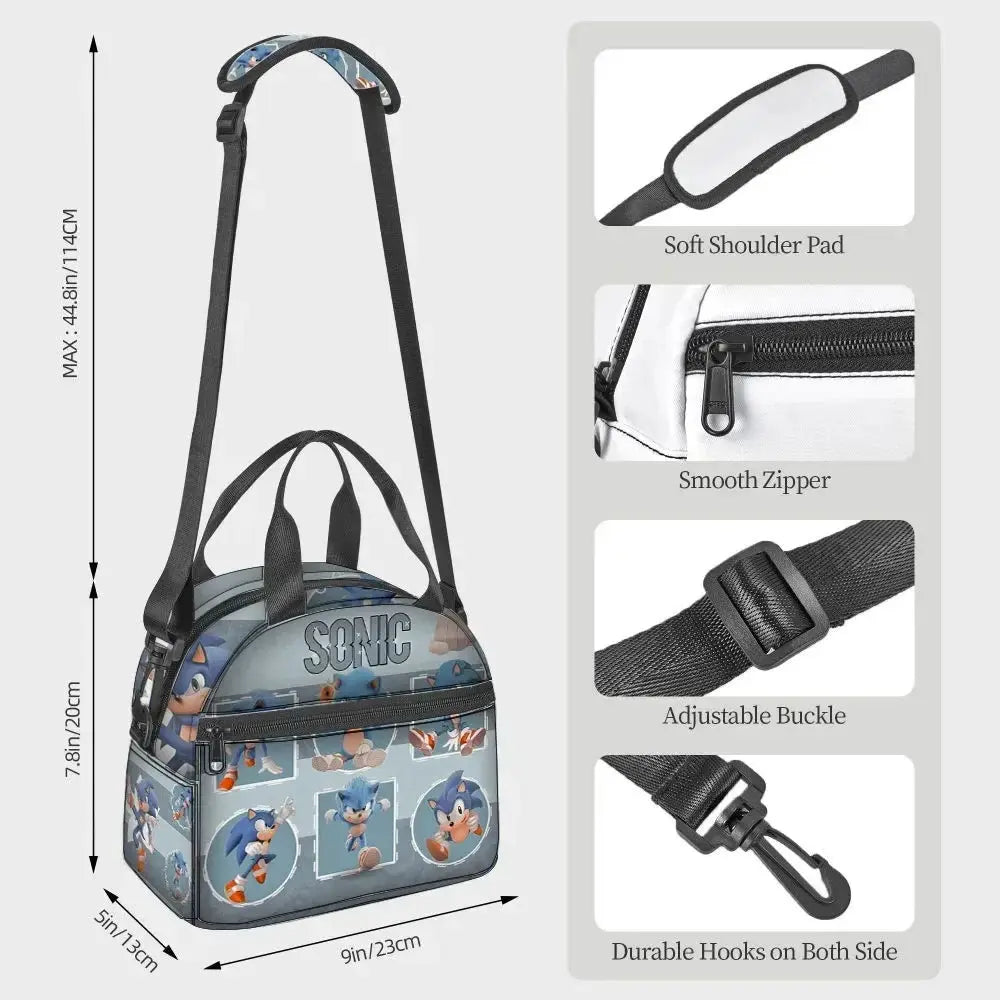 Sonic Lunch Bag Student Fashion Picnic Square Ice Bag Crossbody Portable Insulated Meal Bag Versatile Girls Anime kawaii Cartoon Pinochio