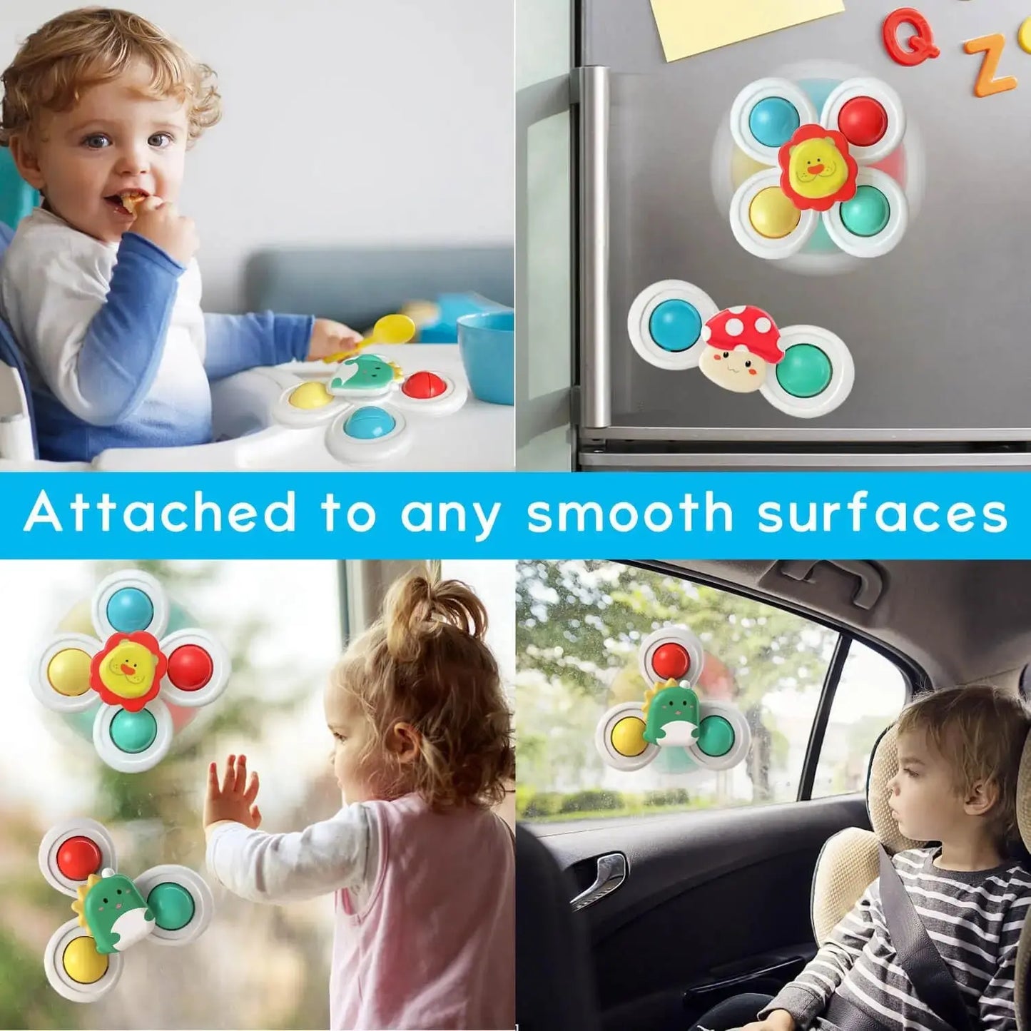 Baby Suction Cup Spinner Bath Toys for Age 1 2 3 Boys Girls Spinning Sensory Toys Airplane Car Travel Dining Chairs Window Toys Pinochio