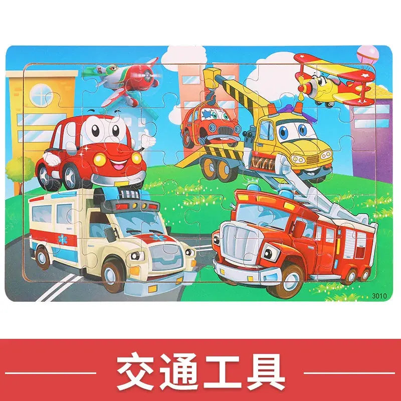 NEW Wooden 30pcs Puzzles Children Animal Dinosaur Cartoon Plane Puzzle Baby Early Education and Intellectual Building Block Toys Pinochio