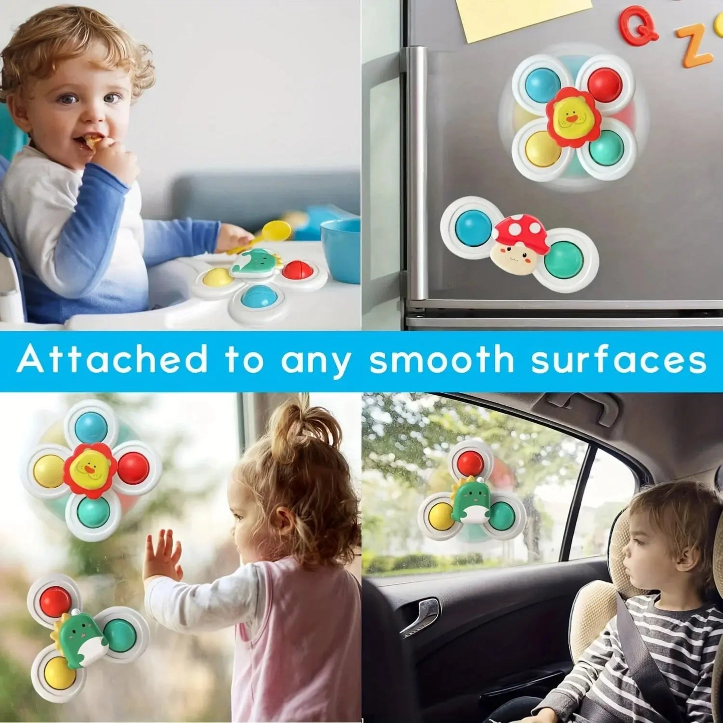 Baby Suction Cup Spinner Bath Toys for Age 1 2 3 Boys Girls Spinning Sensory Toys Airplane Car Travel Dining Chairs Window Toys Pinochio