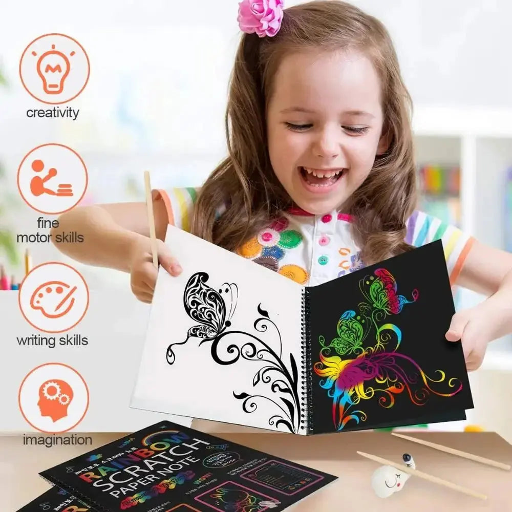 Scratch Paper Art Set Rainbow Magic Scratch Paper Kids Scratch Off Art Crafts Kit Drawing Painting Notebook DIY Girls Boys Toys Pinochio