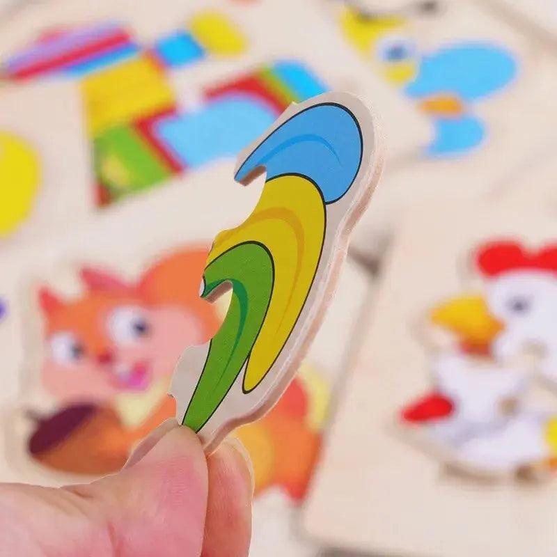 3 PCs Random Color Puzzle 3D Toys Early Education Wooden Cartoon Animal Puzzle Puzzle Infant Puzzle Board Toys Pinochio