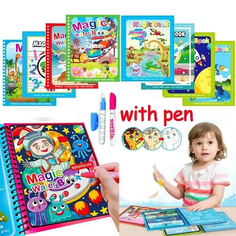 Children Early Education Toys Magical Book with Pen Water Drawing Toys Gift Reusable Coloring Book Magic Drawing Book Pinochio