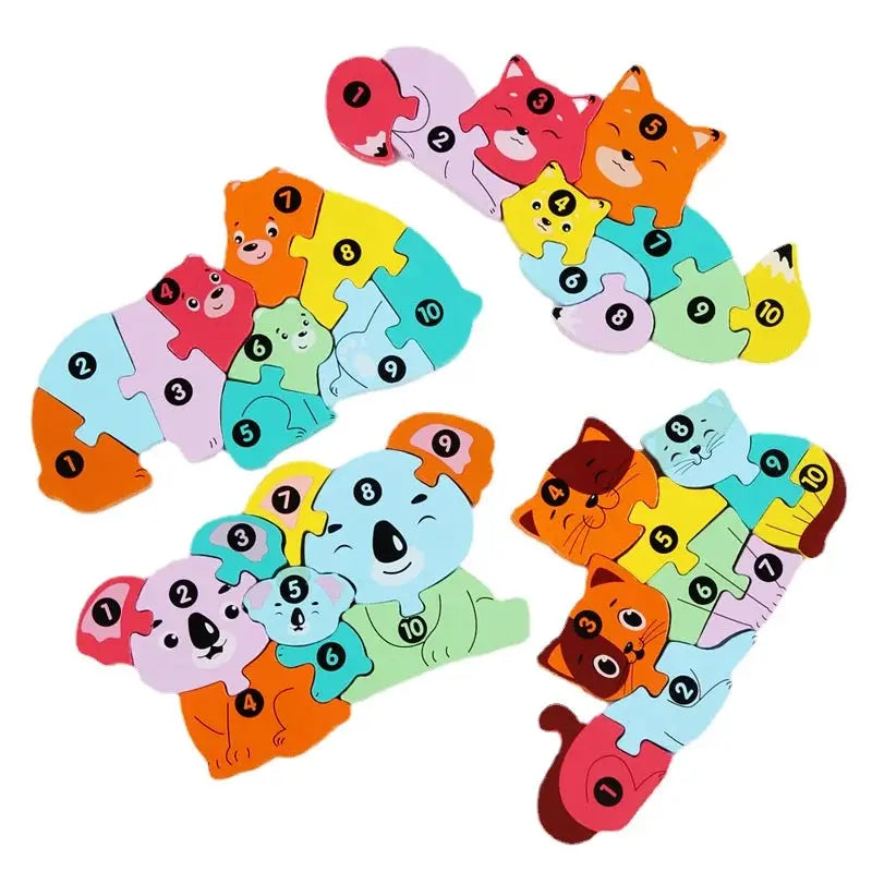 Wooden Jigsaw Puzzle Kids Cartoon Animal Fox Bear Cat Kola 3D Puzzles Games Baby Early Learning Educational Toys for Children Pinochio