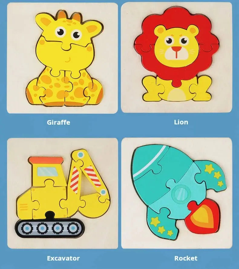 High Quality 3D Wooden Puzzle Baby Cartoon Animal Traffic Jigsaw Early Learning Cognition Game Puzzle Toys for Children Pinochio