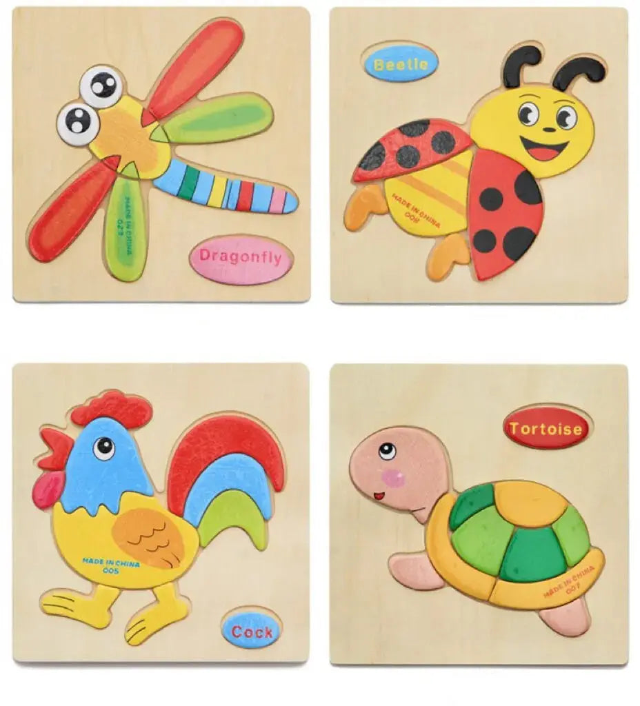 3 PCs Random Color Puzzle 3D Toys Early Education Wooden Cartoon Animal Puzzle Puzzle Infant Puzzle Board Toys Pinochio