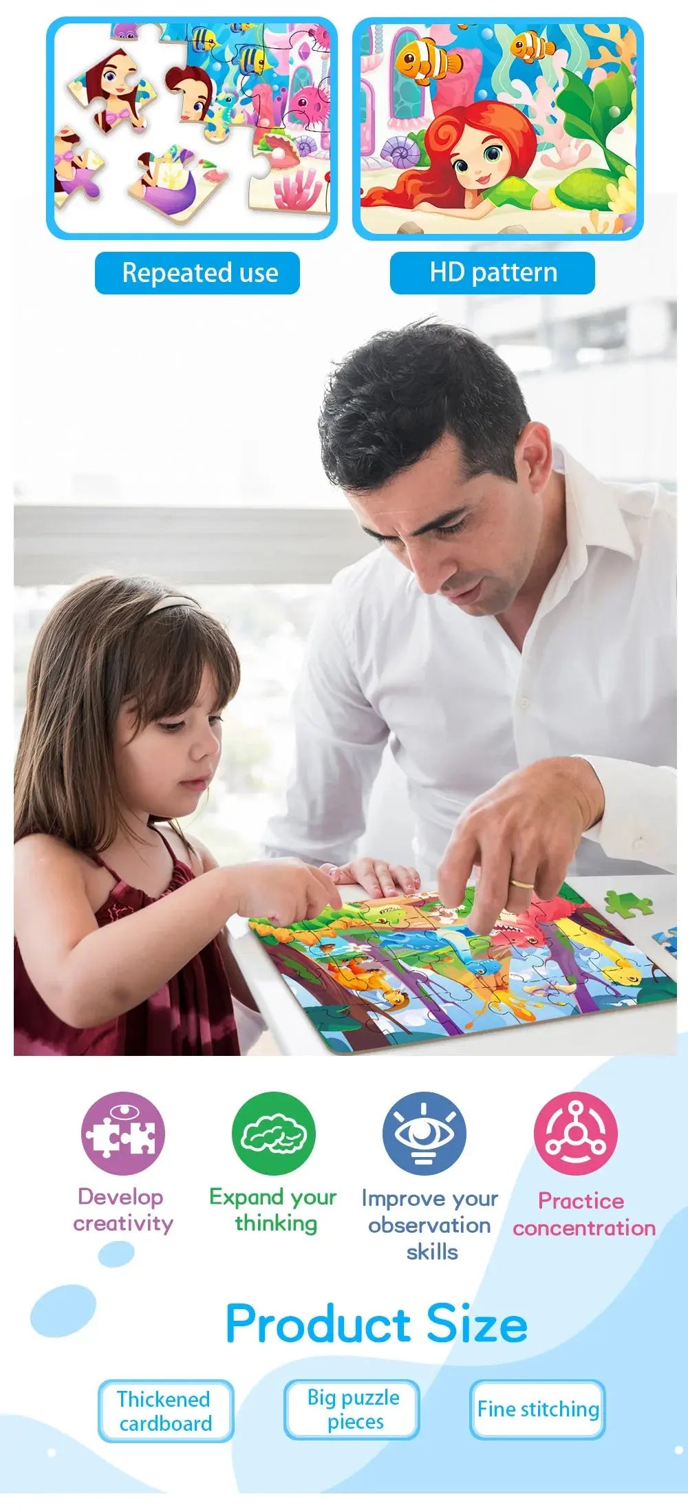 Kids Cartoon Animal Jigsaw Puzzles Montessori Educational Toys Parent-Child Theme Game Paper Educational Gift for Children Pinochio