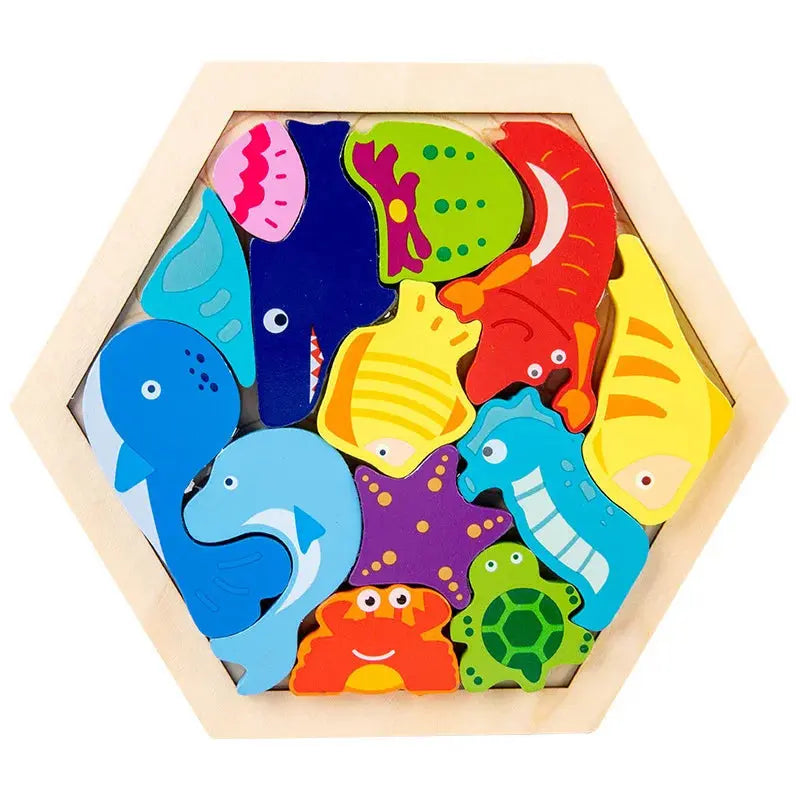 Hexagonal Alien Chess Tangram Puzzle Brainstorming 11-piece Block Puzzle Jigsaw Classical Puzzle Children's Toys Pinochio
