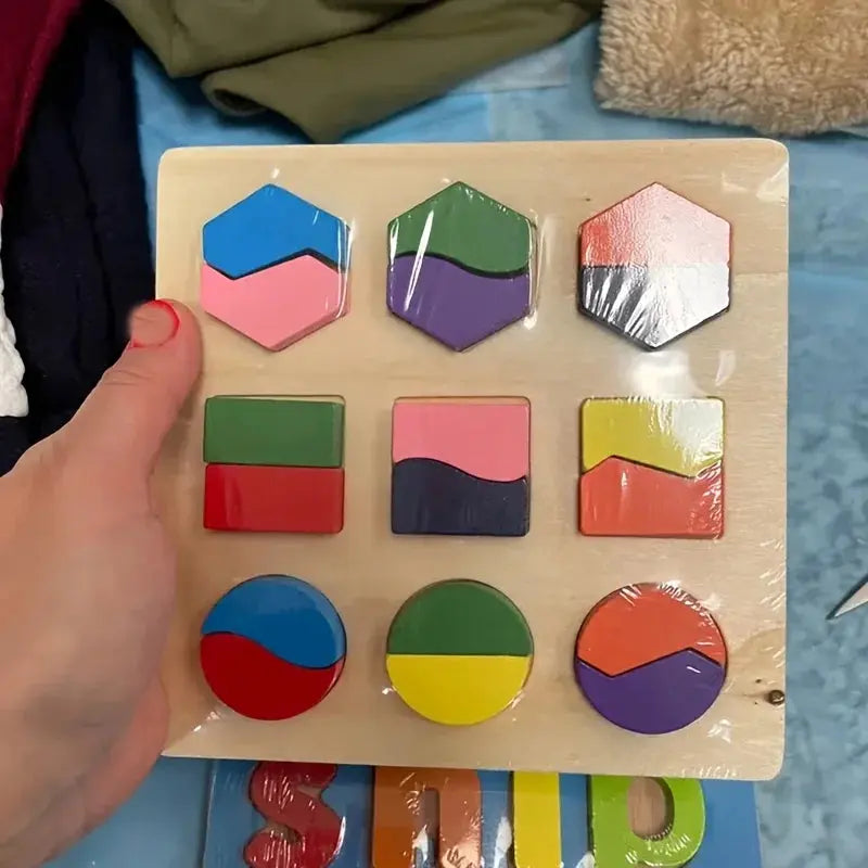 Wooden Puzzle Geometric Shapes 3D Puzzle Montessori Toys Sorting Math Preschool Learning Wood Puzzles Toys For Kids Pinochio