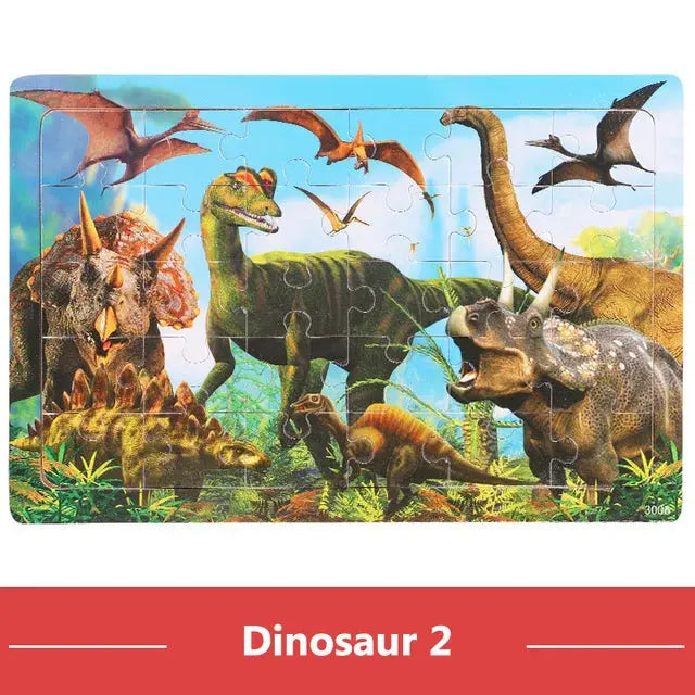 New 30 Pieces Wooden Puzzles Cartoon Animal Traffic Tangram Wood 3d Puzzle Montessori Educational Toys for Children Gifts Pinochio