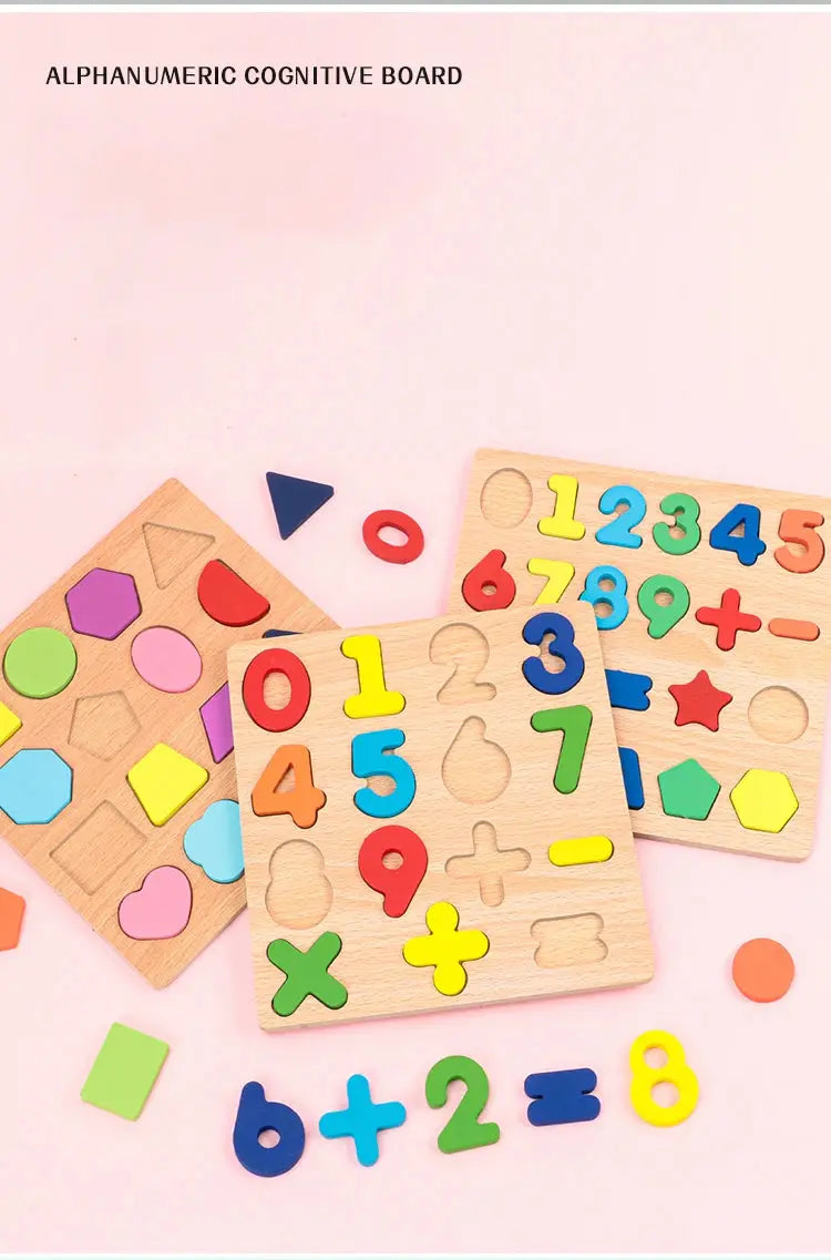 Kids Alphabetic Arithmetic Number Geometric Shapes Wooden Puzzle Montessori Preschool Learning Educational Game Toy for Children Pinochio