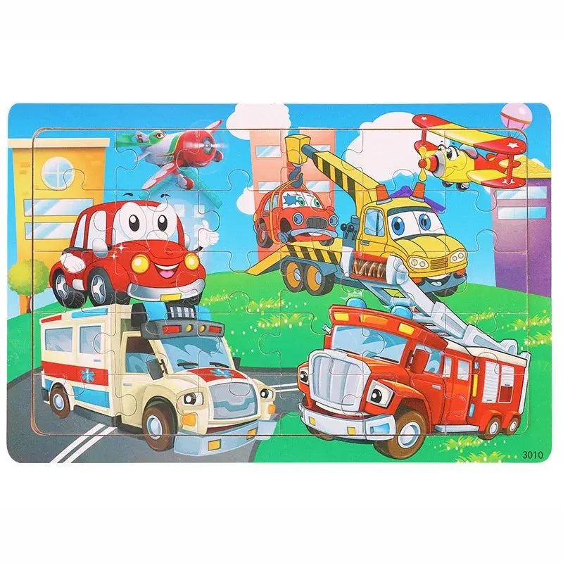 1pc 30 Pieces Wooden Jigsaw Puzzle Kids Cartoon Animal Vehicle Puzzles Games Montessori Learning Educational Toys for Children Pinochio