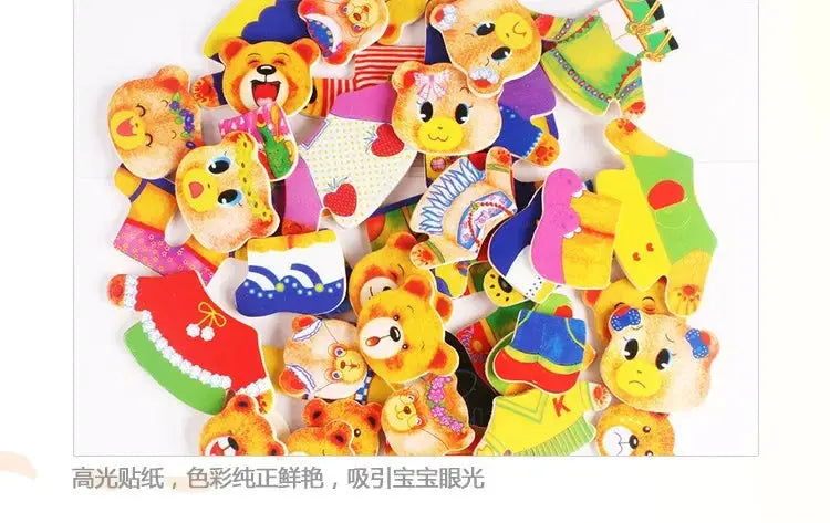 Little Bear Change Clothes Children's Early Education Wooden Jigsaw Puzzle Dressing Game Baby Puzzle Toys for Children Gift Pinochio