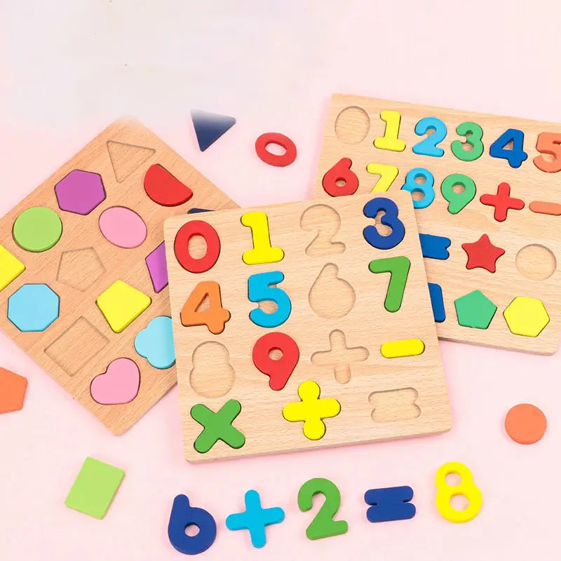 Kids Alphabetic Arithmetic Number Geometric Shapes Wooden Puzzle Montessori Preschool Learning Educational Game Toy for Children Pinochio