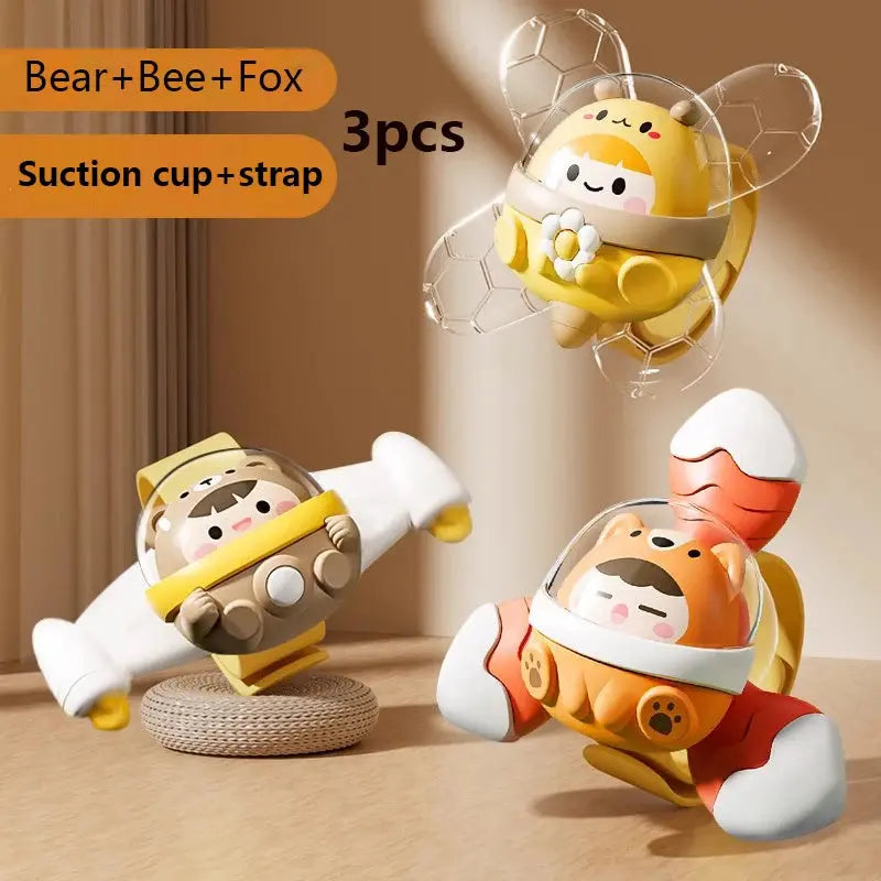 Baby Suction Cup Spinner Bath Toys for Age 1 2 3 Boys Girls Spinning Sensory Toys Airplane Car Travel Dining Chairs Window Toys Pinochio