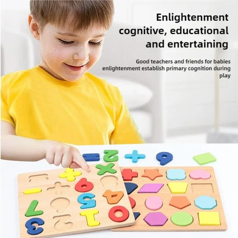 Kids Alphabetic Arithmetic Number Geometric Shapes Wooden Puzzle Montessori Preschool Learning Educational Game Toy for Children Pinochio