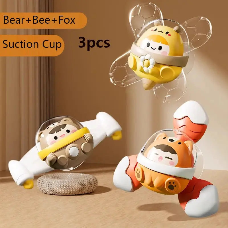 Baby Suction Cup Spinner Bath Toys for Age 1 2 3 Boys Girls Spinning Sensory Toys Airplane Car Travel Dining Chairs Window Toys Pinochio