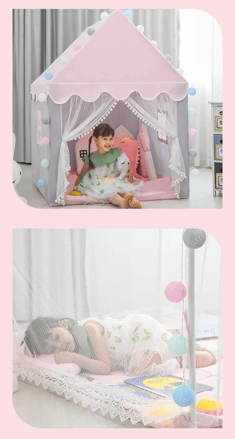 Large Kids Tents Tipi Baby Play House Child Toy Tent 1.35M Wigwam Folding Girls Pink Princess Castle Child Room Decor Pinochio