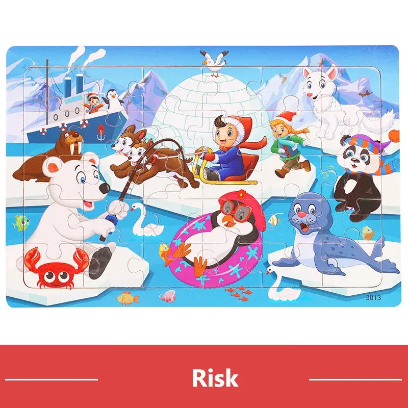 New 30 Pieces Wooden Puzzles Cartoon Animal Traffic Tangram Wood 3d Puzzle Montessori Educational Toys for Children Gifts Pinochio