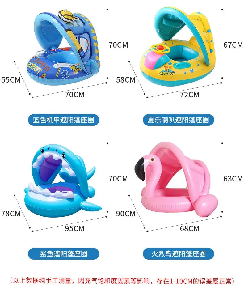 Inflatable Baby Swim Ring Seat Floating Sun Shade Toddler Swim Circle Outdoor Swimming Pool Bathtub Beach Party Summer Water Toy Pinochio