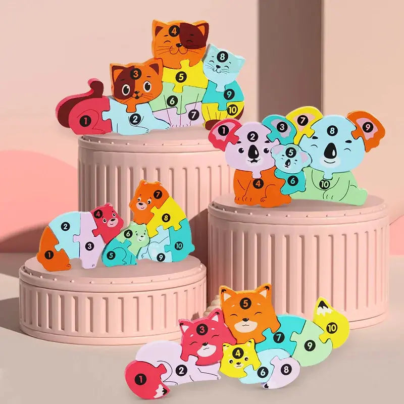 Wooden Jigsaw Puzzle Kids Cartoon Animal Fox Bear Cat Kola 3D Puzzles Games Baby Early Learning Educational Toys for Children Pinochio