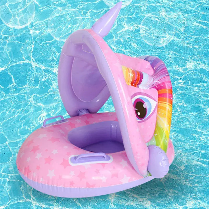 Inflatable Baby Swim Ring Seat Floating Sun Shade Toddler Swim Circle Outdoor Swimming Pool Bathtub Beach Party Summer Water Toy Pinochio