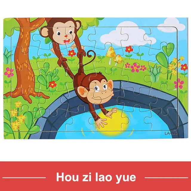 New 30 Pieces Wooden Puzzles Cartoon Animal Traffic Tangram Wood 3d Puzzle Montessori Educational Toys for Children Gifts Pinochio
