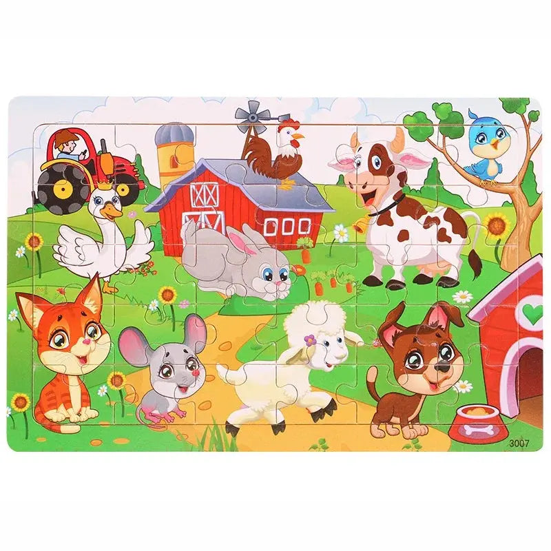 1pc 30 Pieces Wooden Jigsaw Puzzle Kids Cartoon Animal Vehicle Puzzles Games Montessori Learning Educational Toys for Children Pinochio