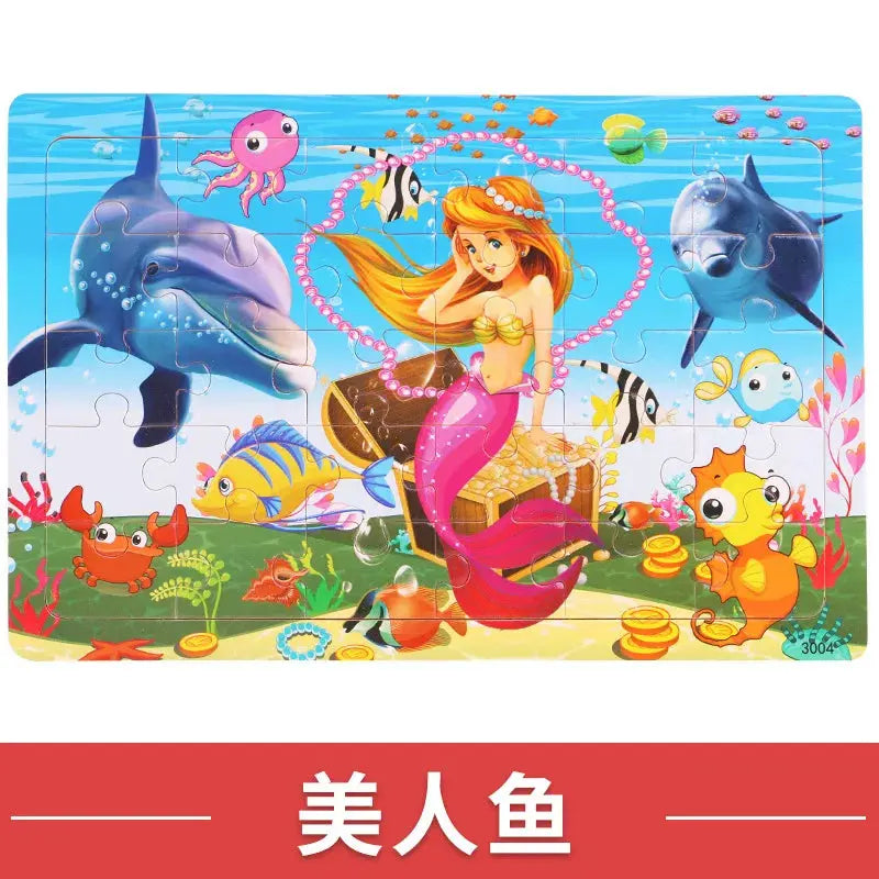 NEW Wooden 30pcs Puzzles Children Animal Dinosaur Cartoon Plane Puzzle Baby Early Education and Intellectual Building Block Toys Pinochio