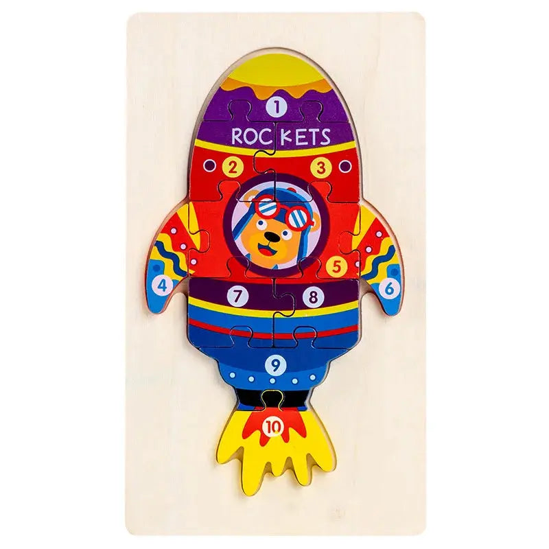 Wooden Puzzle Board 1 2 3 Year Children Puzzle Vehicles Pattern Colorful Numbered For Kids Toddlers Learning Educational Gifts Pinochio