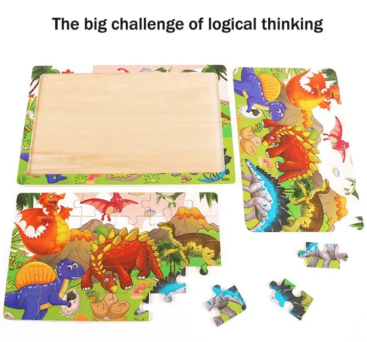 New 30 Pieces Wooden Puzzles Cartoon Animal Traffic Tangram Wood 3d Puzzle Montessori Educational Toys for Children Gifts Pinochio