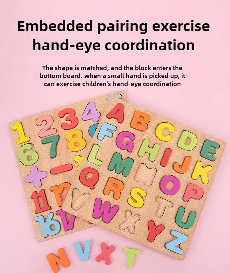 Kids Alphabetic Arithmetic Number Geometric Shapes Wooden Puzzle Montessori Preschool Learning Educational Game Toy for Children Pinochio