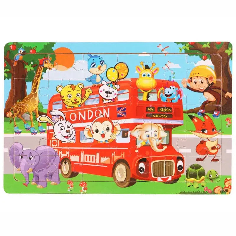 1pc 30 Pieces Wooden Jigsaw Puzzle Kids Cartoon Animal Vehicle Puzzles Games Montessori Learning Educational Toys for Children Pinochio