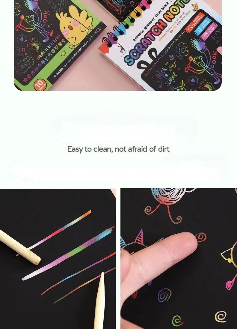 Scratch Paper Art Set Rainbow Magic Scratch Paper Kids Scratch Off Art Crafts Kit Drawing Painting Notebook DIY Girls Boys Toys Pinochio