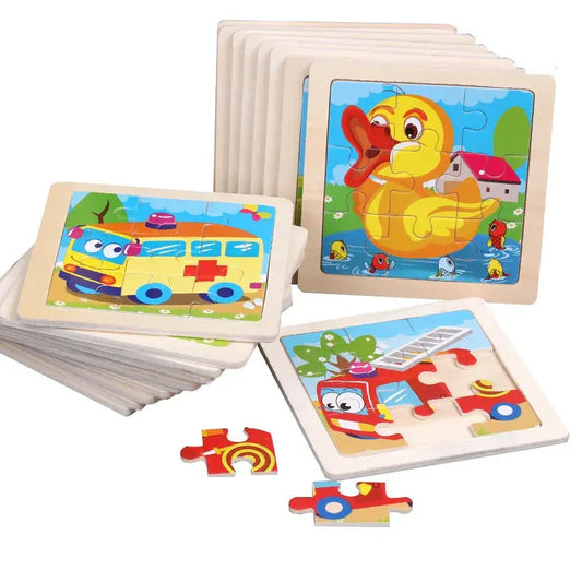 Child Animal Wooden Puzzle Montessori Cognitive Game Cartoon Traffic Tangram Educational Development Toy Baby Gift 2 3 years old Pinochio