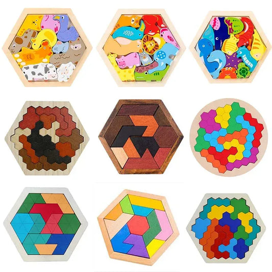 Hexagonal Alien Chess Tangram Puzzle Brainstorming 11-piece Block Puzzle Jigsaw Classical Puzzle Children's Toys Pinochio